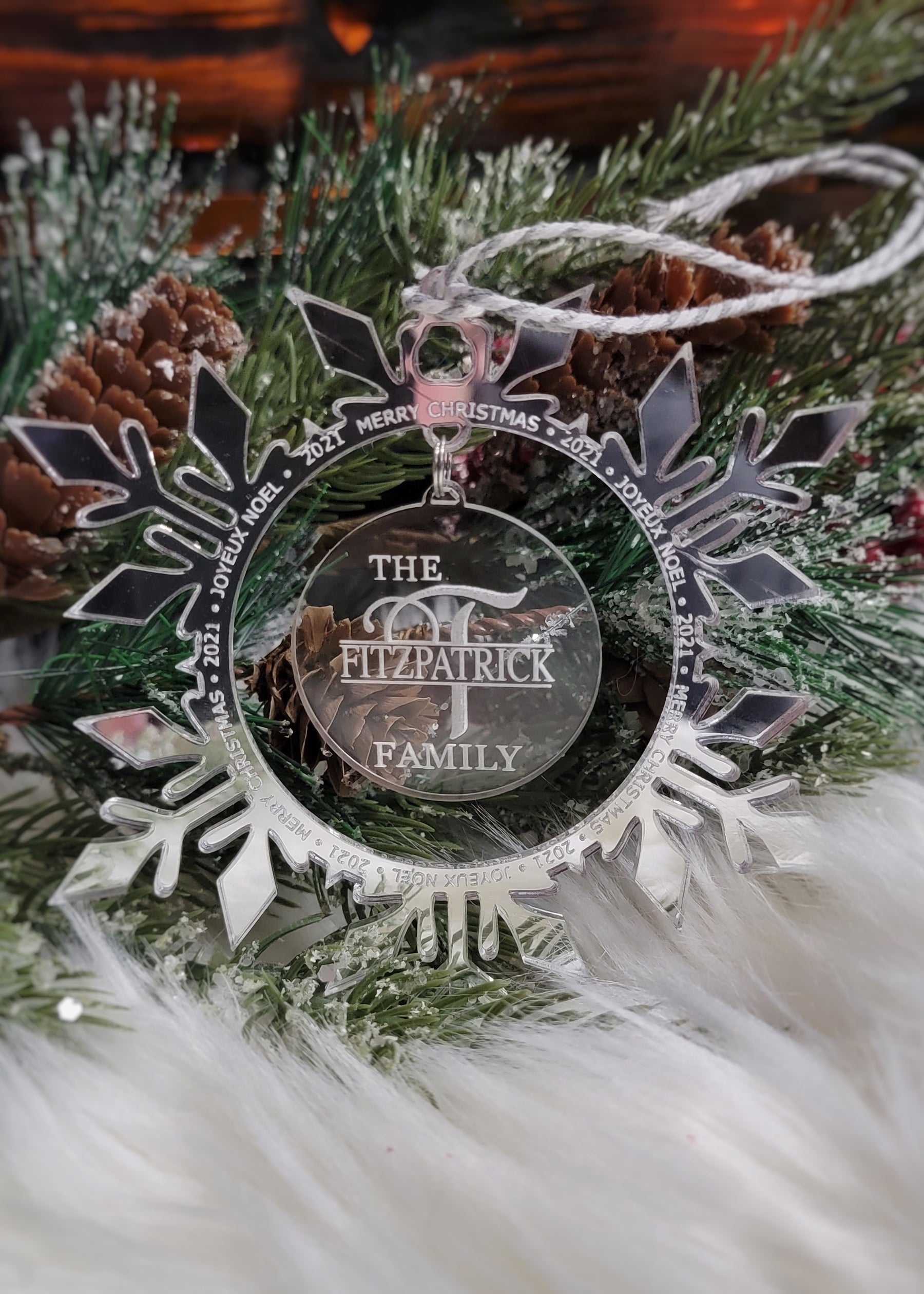 Acrylic snowflake family ornament – theknottyscroller